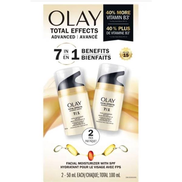 Olay Total Effects Advanced Facial Moisturizer 7-In-1 SPF 15, 2-Pack (100 mL Total)