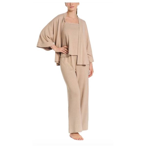 Lemon 3-Piece Sleep Set, Kimono Sleeve Cardigan, Camisole, and Pant, Size M/M