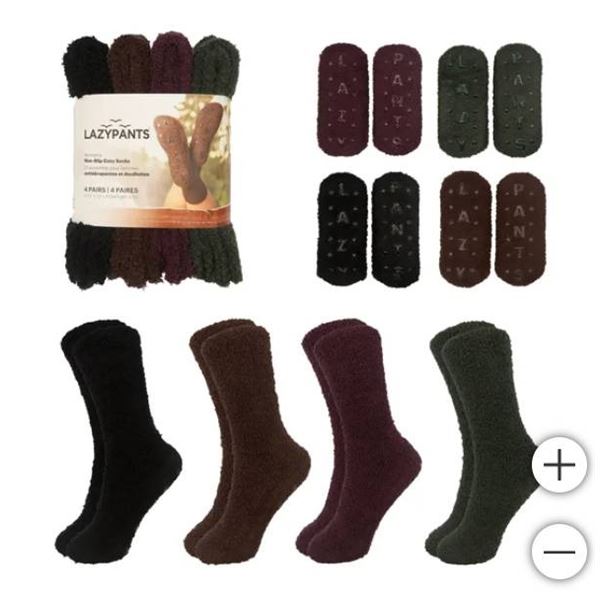 Lazypants 4 Pairs Women’s Non-Slip Cozy Socks – Mixed Colors