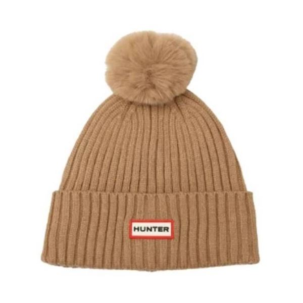 Hunter Knit Beanie Hat with Pom Pom in Brown with Fleece Lining