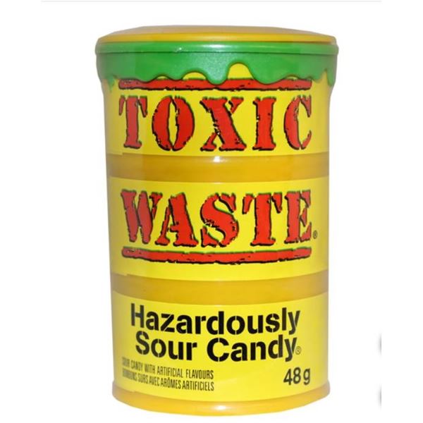 Toxic Waste Hazardously Sour Candy – Pack of 12 Drums, 48g Each