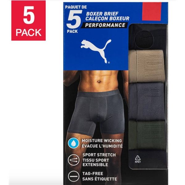 Puma 5-Pack Boxer Briefs with Moisture Wicking, Size Large
