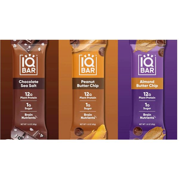 IQ Bar Protein Bar Variety Pack, 18 Count, Assortment of 3 Flavors