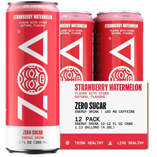 ZOA Energy Drink Strawberry Watermelon 12-Pack 355mL Zero Sugar