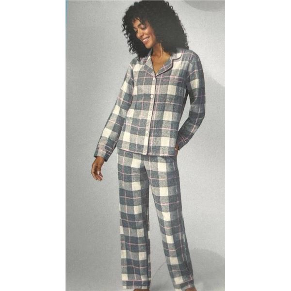 BedHead Two-Piece Cotton Pajama Set, Size M/M, Gray and Pink Plaid
