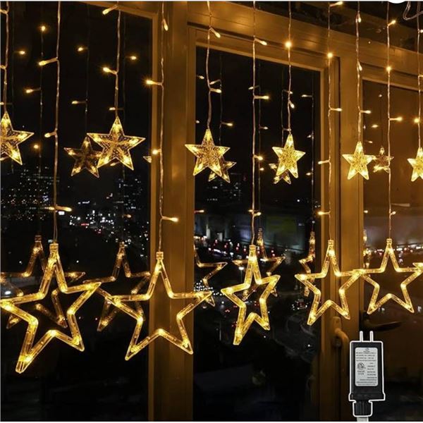 LED Star Curtain Lights, Warm White, 10-Star Model SW-LSL-2.7-150
