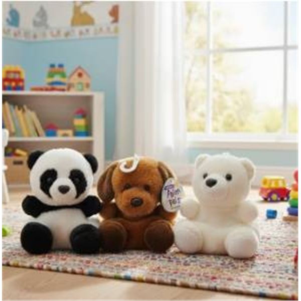 3 Plush Animal Toys: Panda, Brown Bear, and Polar Bear