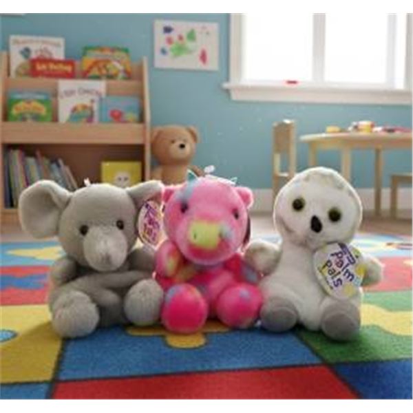 Three Play Pets Plush Toys Featuring Elephant, Unicorn, and Owl