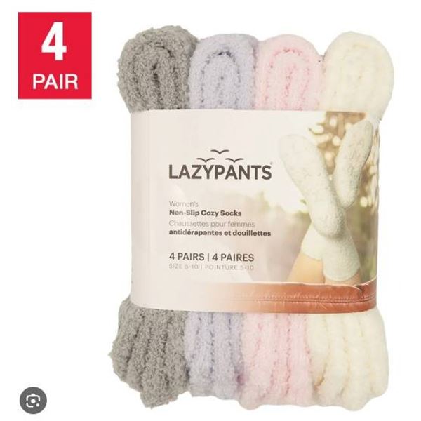 Lazypants Women’s Non-Slip Cozy Socks, 4 Pairs, Size 5-10