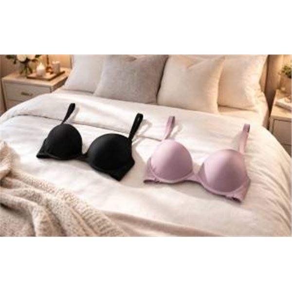 Calvin Klein 32C 2-Pack Push Up Plunge Bras in Microfiber Stretch, Black/Nude