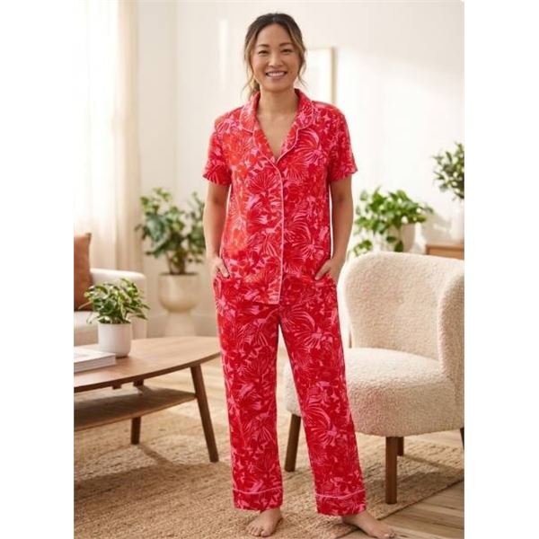 Room Service Red and Pink Floral Pajama Set, Women’s Size Medium