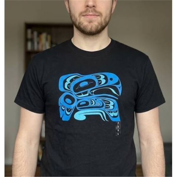 Native Northwest Indigenous Art T-Shirt – Size Small – Black with Blue Design
