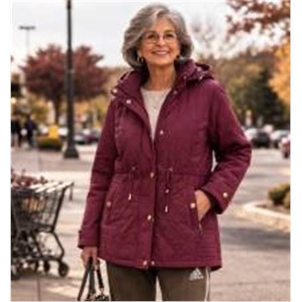 Weatherproof Women’s Quilted Hooded Jacket in Medium, Burgundy