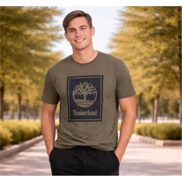 Timberland T-Shirt in Green with Graphic Logo, Size L