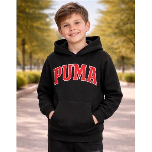 Puma Boys Hoodie L/G Black with Red Logo