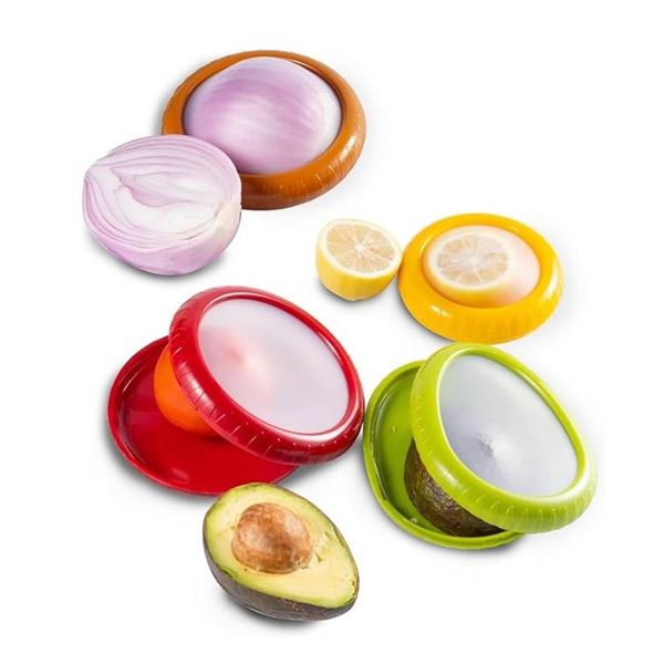 Ortarto 4Pcs Half Cut Fruit Container Set with Multicolor Lids, BPA-Free