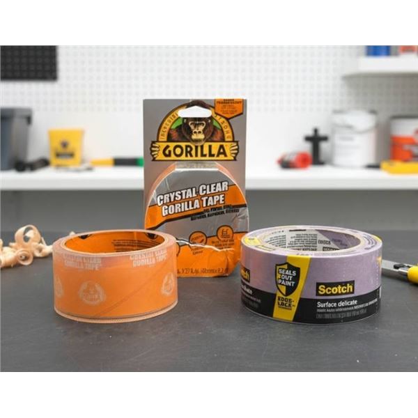 3 Rolls of Tape: Crystal Clear Gorilla Tape and Scotch Delicate Surface Tape