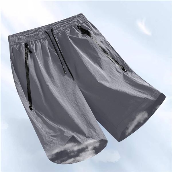 LAKIMHO Men’s Shorts With Zip Pockets, Size M, Grey