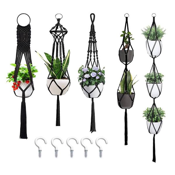 Macrame Plant Hangers, Hanging Planters Set of 5 with 5 Hooks, Hanging Planters for Indoor and Outdo