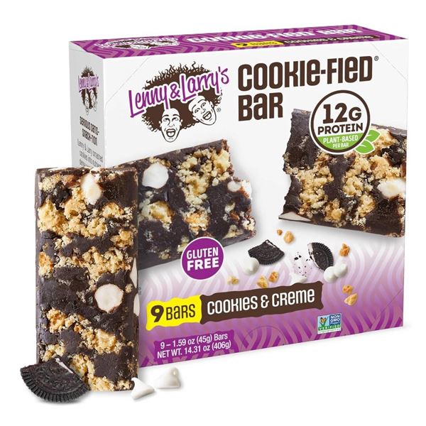 Lot of 3 – Lenny & Larry’s Cookie-fied Bar, Cookies & Creme, 9 Bars, 12g Protein E
