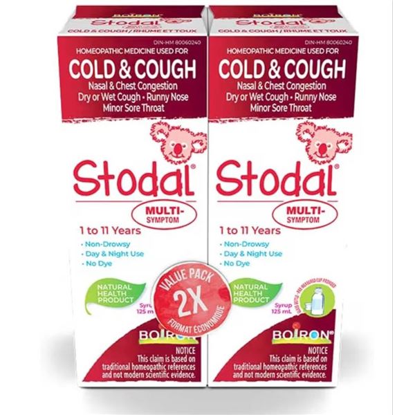 Boiron Stodal Multi-Symptom 1 to 11 Years Cold & Cough Syrup, 125 ml (Pack of 2)
