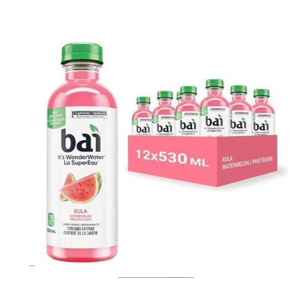 Bai Kula Watermelon Flavored Drink with Caffeine, 6 Bottles, 18 fl oz Per Bottle
