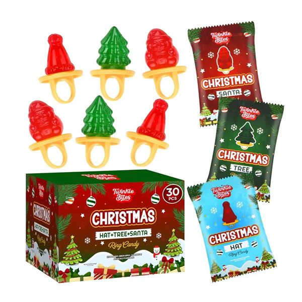 Twinkle Bites Christmas Hat Tree Santa Ring Candy 30 Pieces 420g