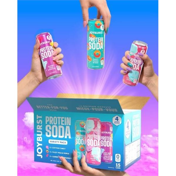 Joyburst Protein Soda Variety Pack – 15 Cans, 12 fl oz Each