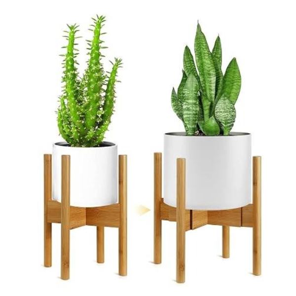 Inside Outside Garden Ceramic Planters with Bamboo Stands – Set of 2