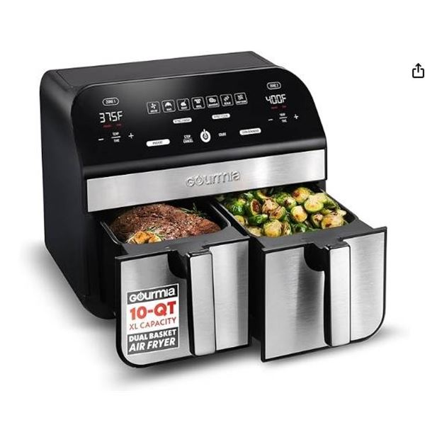 Gourmia Dual Basket Digital Air Fryer With Dual Baskets and Touch Controls
