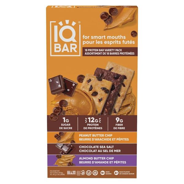IQ BAR Protein Bar Variety Pack with Chocolate and Nut Flavors