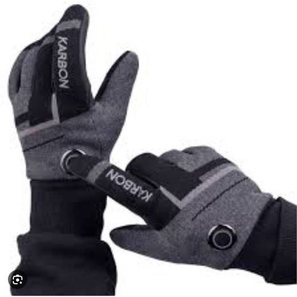 Karbon Heated Sports Gloves with Leather Palm, Thumb, and Index, Size LG