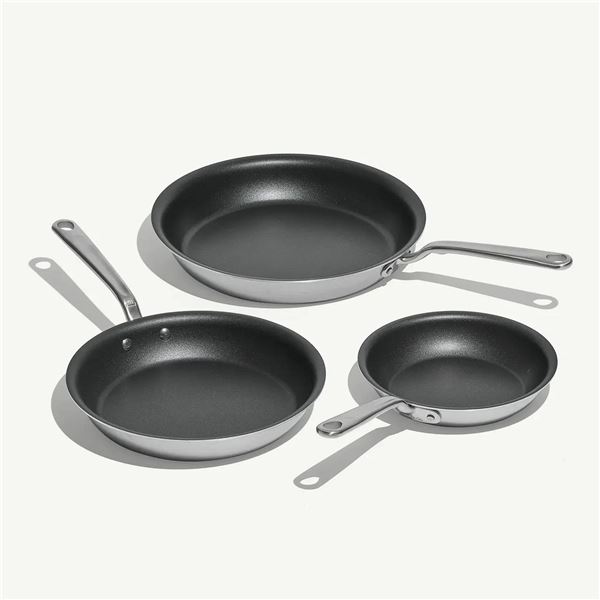 Three Non-Stick Fry Pans With Metal Handles
