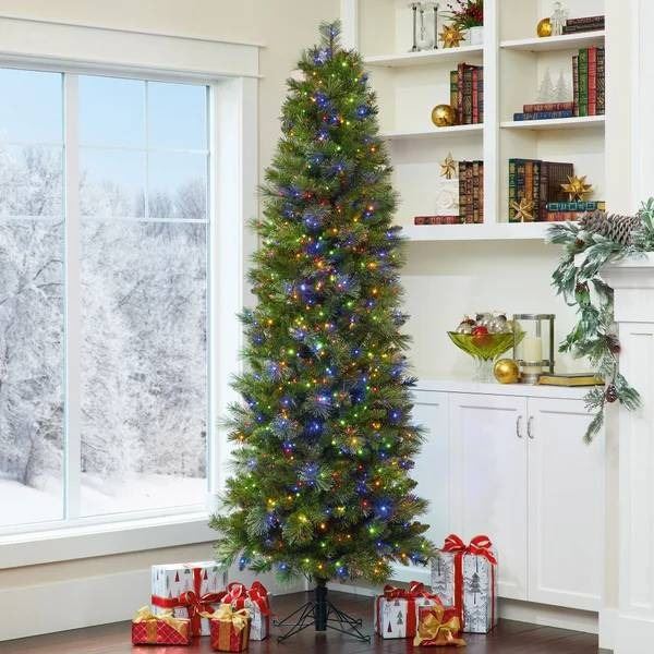 7.5 ft Artificial Pencil Christmas Tree with LED Lights