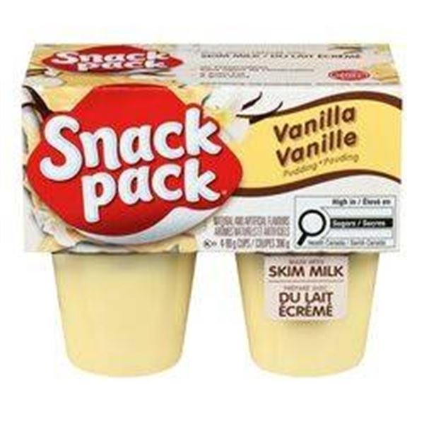 Lot of 12 packs – Snack Pack Vanilla Pudding Cups, Each pack 4 x 99g