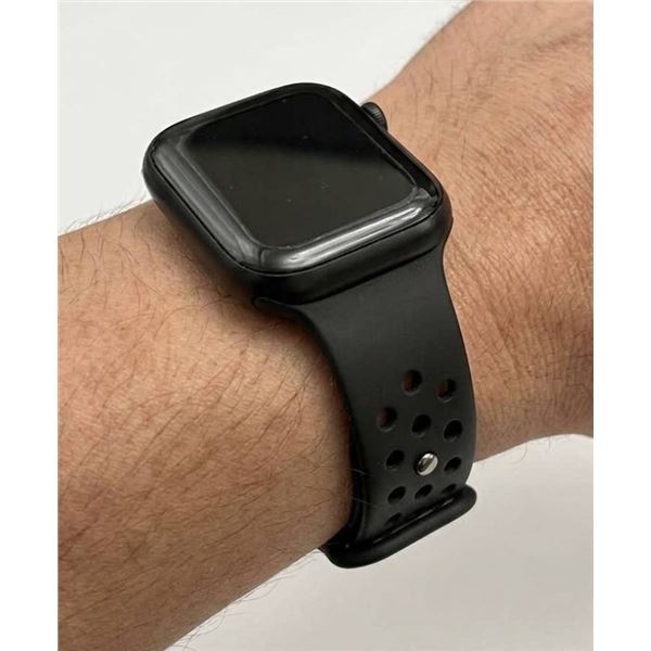 Black Smartwatch with Black Silicone Band and Touchscreen Display