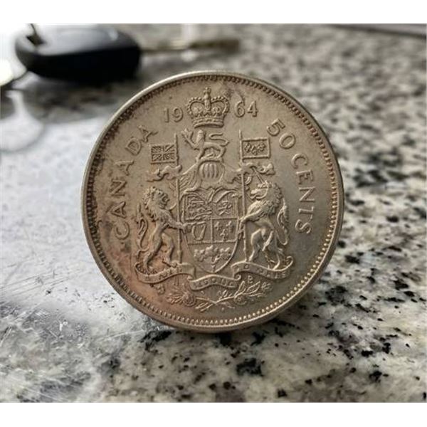 1964 Canadian 50-Cent Coin Silver Queen Elizabeth II