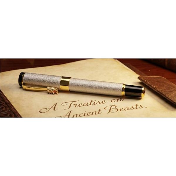 Metallic Silver and Gold Fountain Pen With Dragon Clip Design