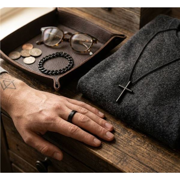 Black Titanium Jewelry Set, Necklace, Bracelet, and Ring