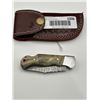 Image 3 : Damascus Steel Folding Knife with Leather Sheath
