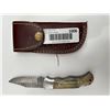 Image 4 : Damascus Steel Folding Knife with Leather Sheath