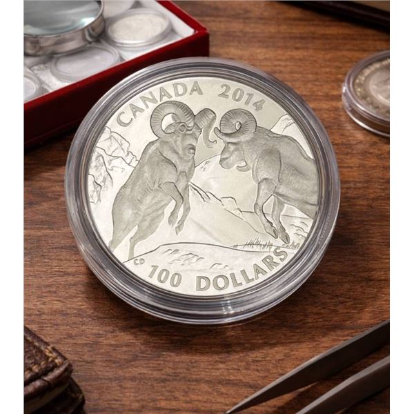 2014 Canada $100 Fine .999 Silver Coin – Rocky Mountain Bighorn Sheep