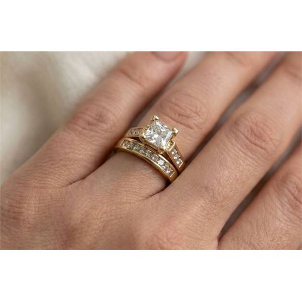 Ladies 14K GP two ring princess cut wedding set