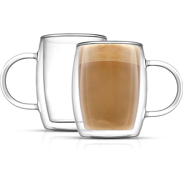 JoyJolt Aroma 6-Piece Double Wall Glass Mugs, 400ml