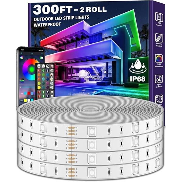 Outdoor LED Strip Lights Waterproof With Self-Adhesive Back, 300 ft