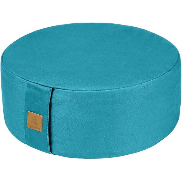 Zafu Buckwheat Meditation Cushion in Cyan Blue, 16x16x5 inches