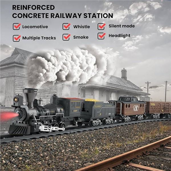 Classic Model Train Set with Steam and Sound, Electric Train Set