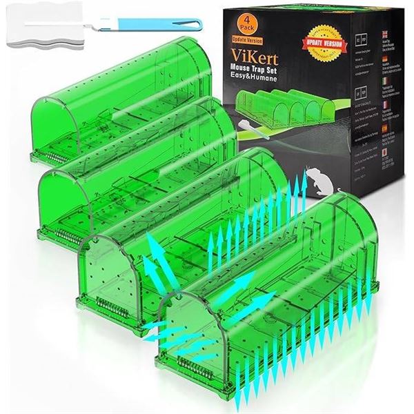 4 Pack Humane Mouse Traps Indoor for Home/Outdoor, Live Catch and Release Mice Traps, Easy to Set an