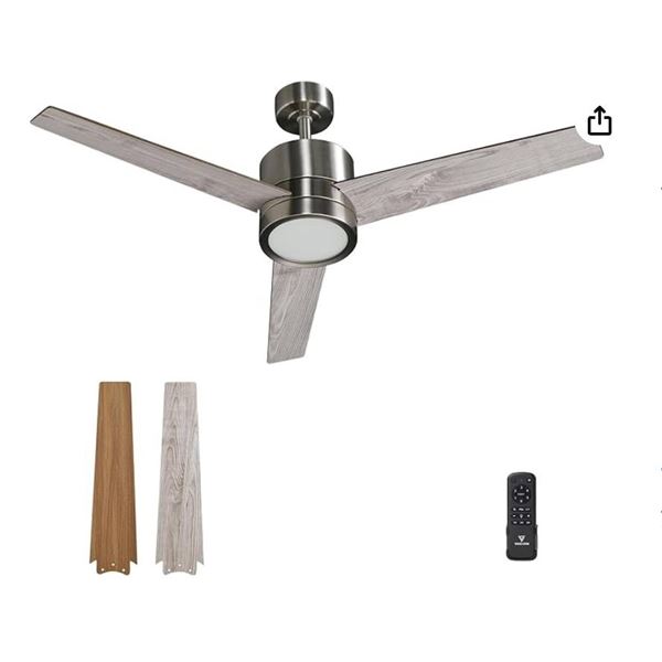 Vagizm CFN-1373-NI Ceiling Fan With Remote Control Brushed Nickel 3 Blade