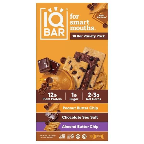 IQ Bar Variety Pack, 18 Protein Bars, Assorted Flavors